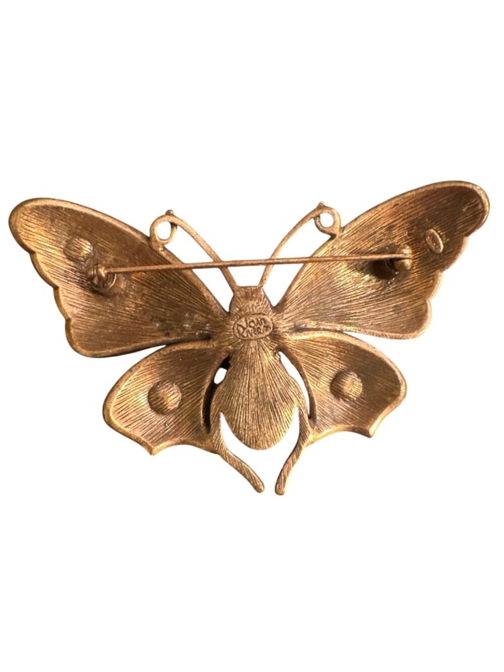 Joan Rivers Butterfly Pin With Rhinestones & Pink Center Vintage Gold-Tone Brooc - Picture 4 of 6